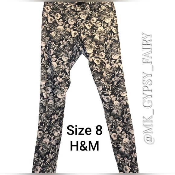 H&M Jeggings Black and White Floral Print Size 8 with back pockets - Picture 6 of 7